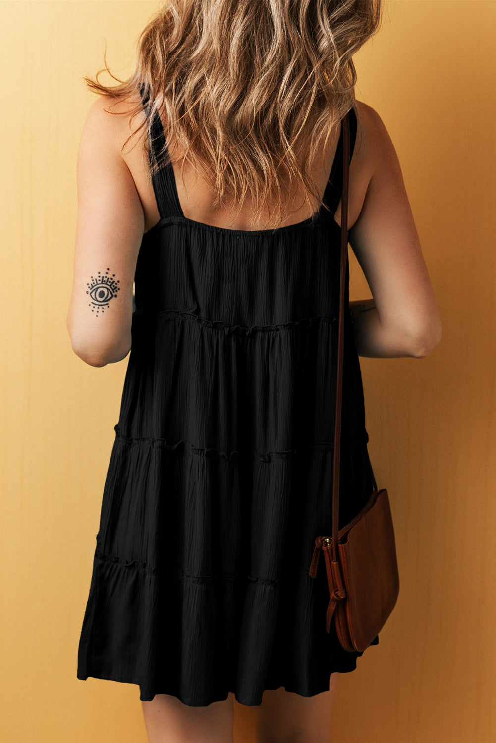 Round Neck Wide Strap Mini Dress - store name
